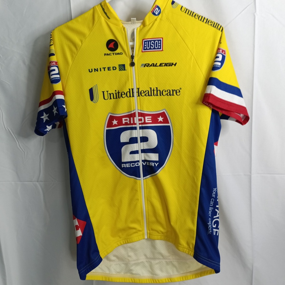 Pactimo Ride 2 Recovery United Healthcare Cycling Jersey Mens XXL Yellow Blue